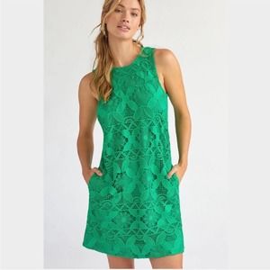 Anthropologie Green Lace Mini Dress